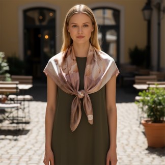 Square silk scarf- Pink Vietnamese unicorn  100*100 cm